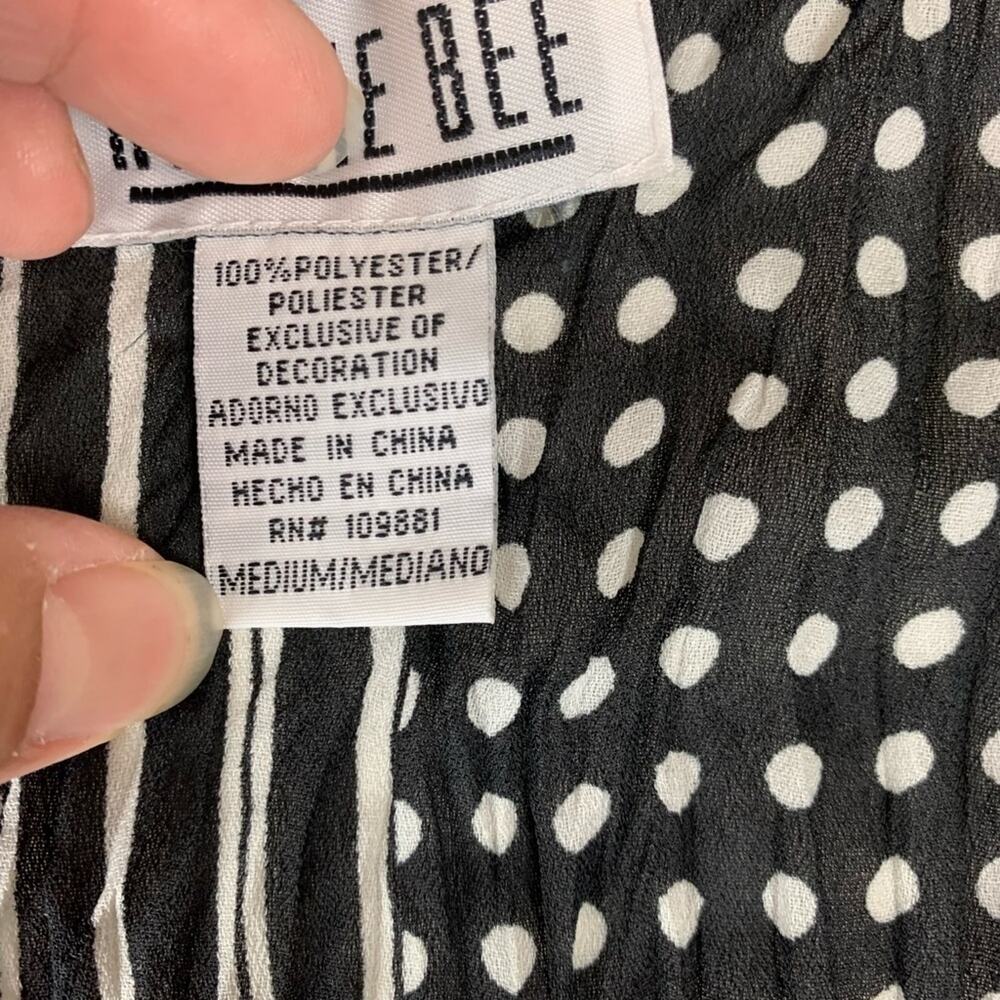 Robbie Bee size medium Black White Polka Dot Striped Blouse bell sleeve - Picture 4 of 9